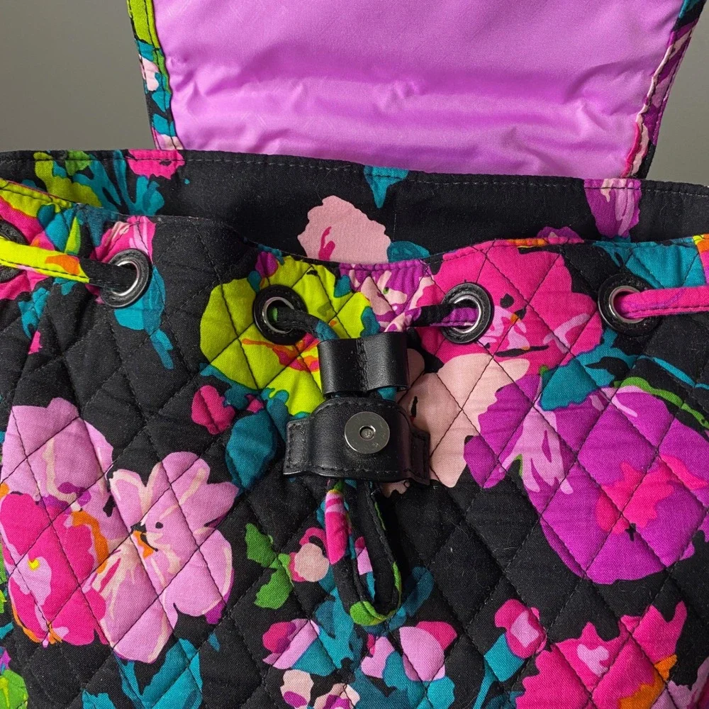 Vera Bradley Hilo Meadow Quilted Floral Fashion Backpack Drawstring Flap‎